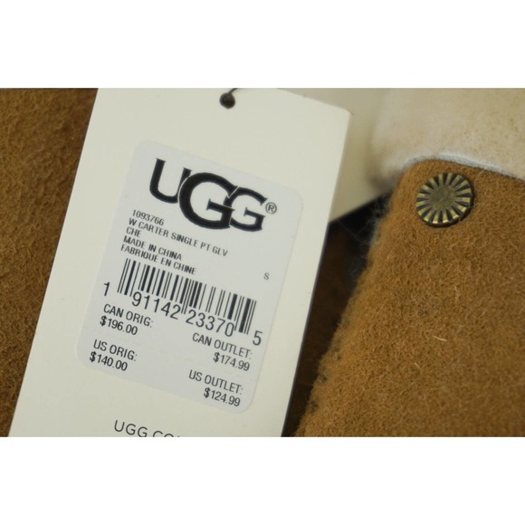 UGG CARTER SINGLE POINT CHESTNUT SUEDE SHEEPSKIN GLOVES WOMENS SMALL NWT - Picture 9 of 12